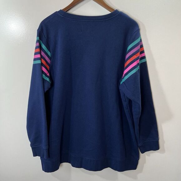 Lands End Women’s Sweatshirt Size 2X Navy Rainbow Casual Athleisure Warm & Cozy - Picture 2 of 9
